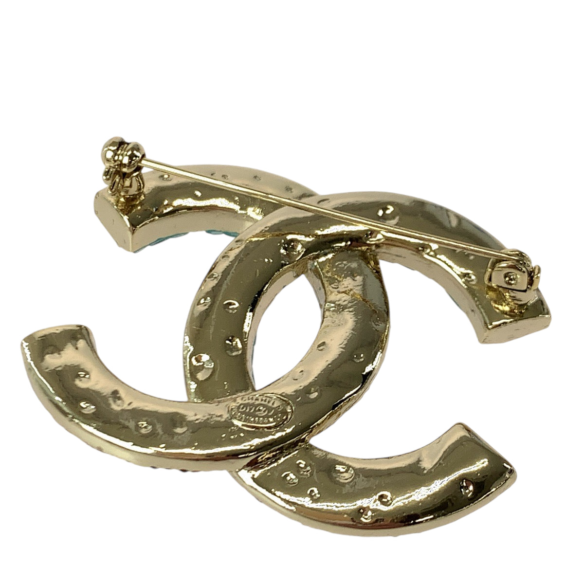 13353
CHANEL シャネル ココマーク ゴールド ブルー メッキ / ラインストーン ブローチ ピンバッチ  レディース