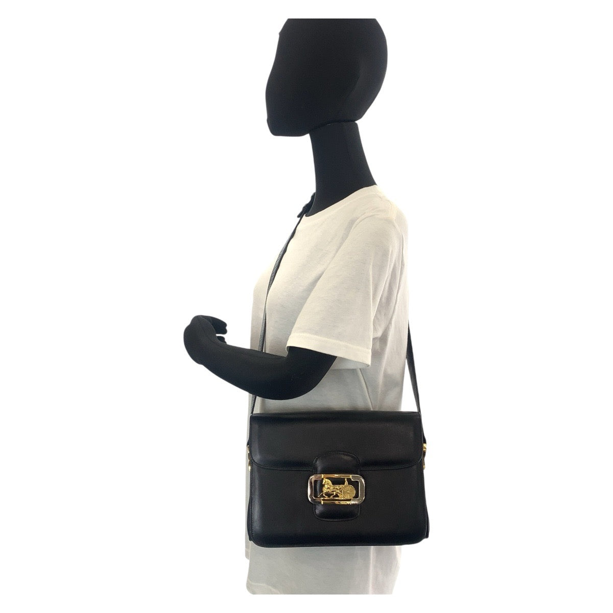 13354
CELINE セリーヌ ヴィンテージ ホースキャリッジ 馬車金具 ブラック 黒 ゴールド金具 レザー 斜め掛け ショルダーバッグ メッセンジャーバッグ  レディース