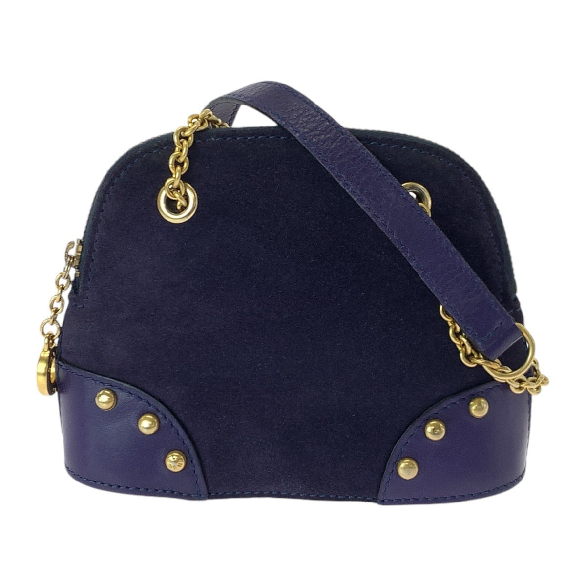 13355
CELINE セリーヌ ヴィンテージ サークルロゴ スタッズ パープル ヴァイオレット 紫色 ゴールド金具 スウェード / レザー 斜め掛け ミニショルダーバッグ ポシェット  レディース