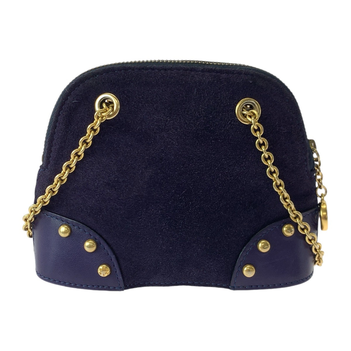 13355
CELINE セリーヌ ヴィンテージ サークルロゴ スタッズ パープル ヴァイオレット 紫色 ゴールド金具 スウェード / レザー 斜め掛け ミニショルダーバッグ ポシェット  レディース
