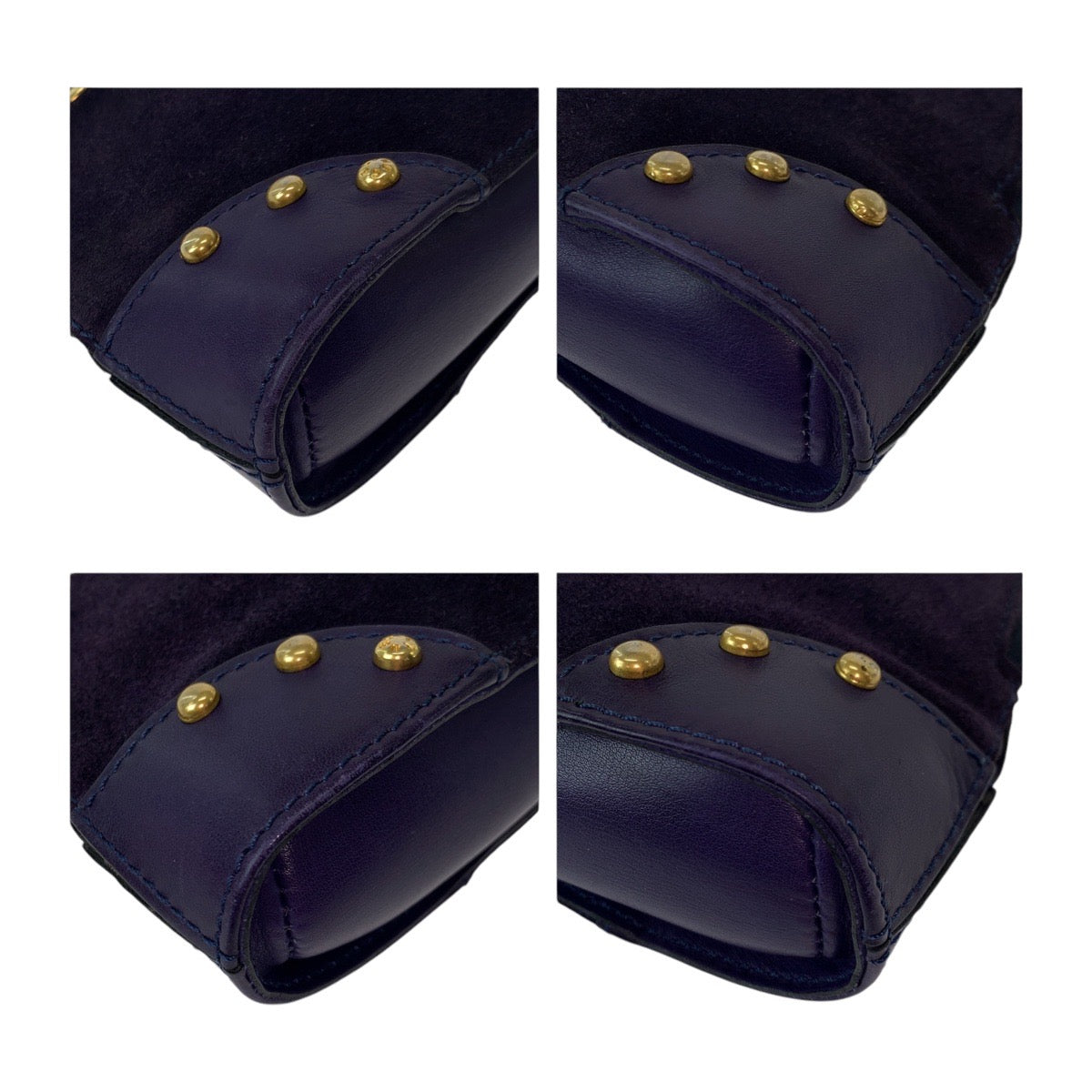 13355
CELINE セリーヌ ヴィンテージ サークルロゴ スタッズ パープル ヴァイオレット 紫色 ゴールド金具 スウェード / レザー 斜め掛け ミニショルダーバッグ ポシェット  レディース