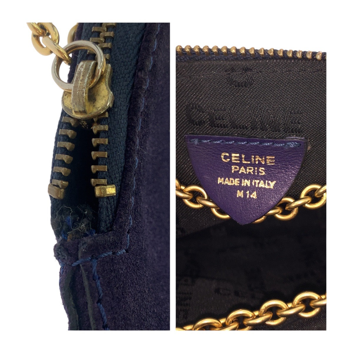 13355
CELINE セリーヌ ヴィンテージ サークルロゴ スタッズ パープル ヴァイオレット 紫色 ゴールド金具 スウェード / レザー 斜め掛け ミニショルダーバッグ ポシェット  レディース