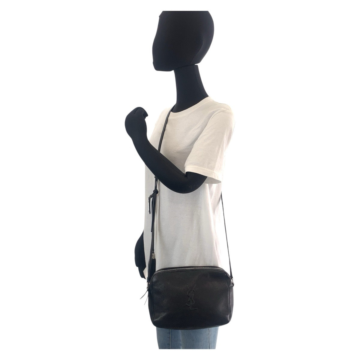 13358
SAINT LAURENT PARIS サンローランパリ YSL ブラック 黒 シルバー金具 レザー ショルダーバッグ ポシェット レディース AB50