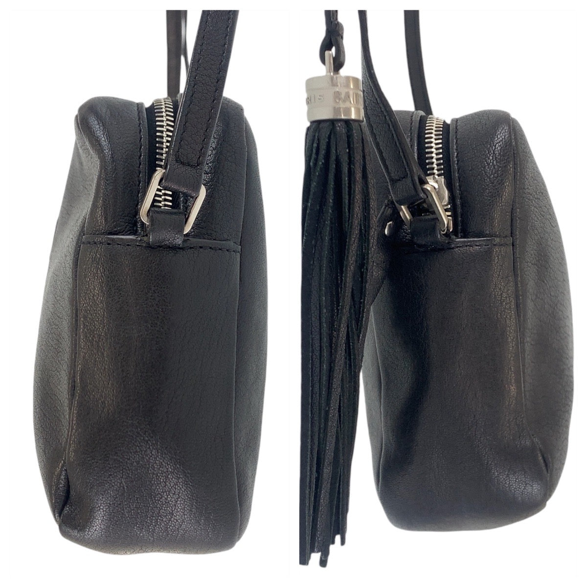 13358
SAINT LAURENT PARIS サンローランパリ YSL ブラック 黒 シルバー金具 レザー ショルダーバッグ ポシェット レディース AB50