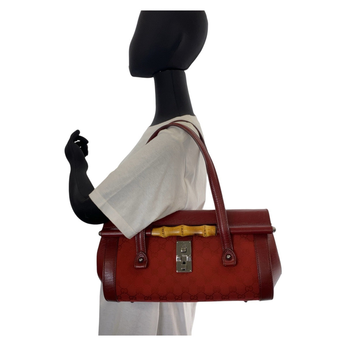 13359
GUCCI グッチ バンブー レッド シルバー金具 GGキャンバス / レザー 111713 ショルダーバッグ  レディース