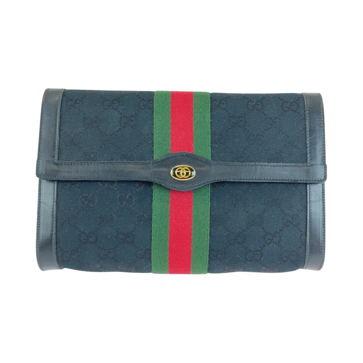 GUCCI グッチ ヴィンテージ オールドグッチ シェリーライン インターロッキング ブラック 黒 ゴールド金具 GGキャンバス / レザー 5 004 3657 25 クラッチバッグ セカンドバッグ  レディース