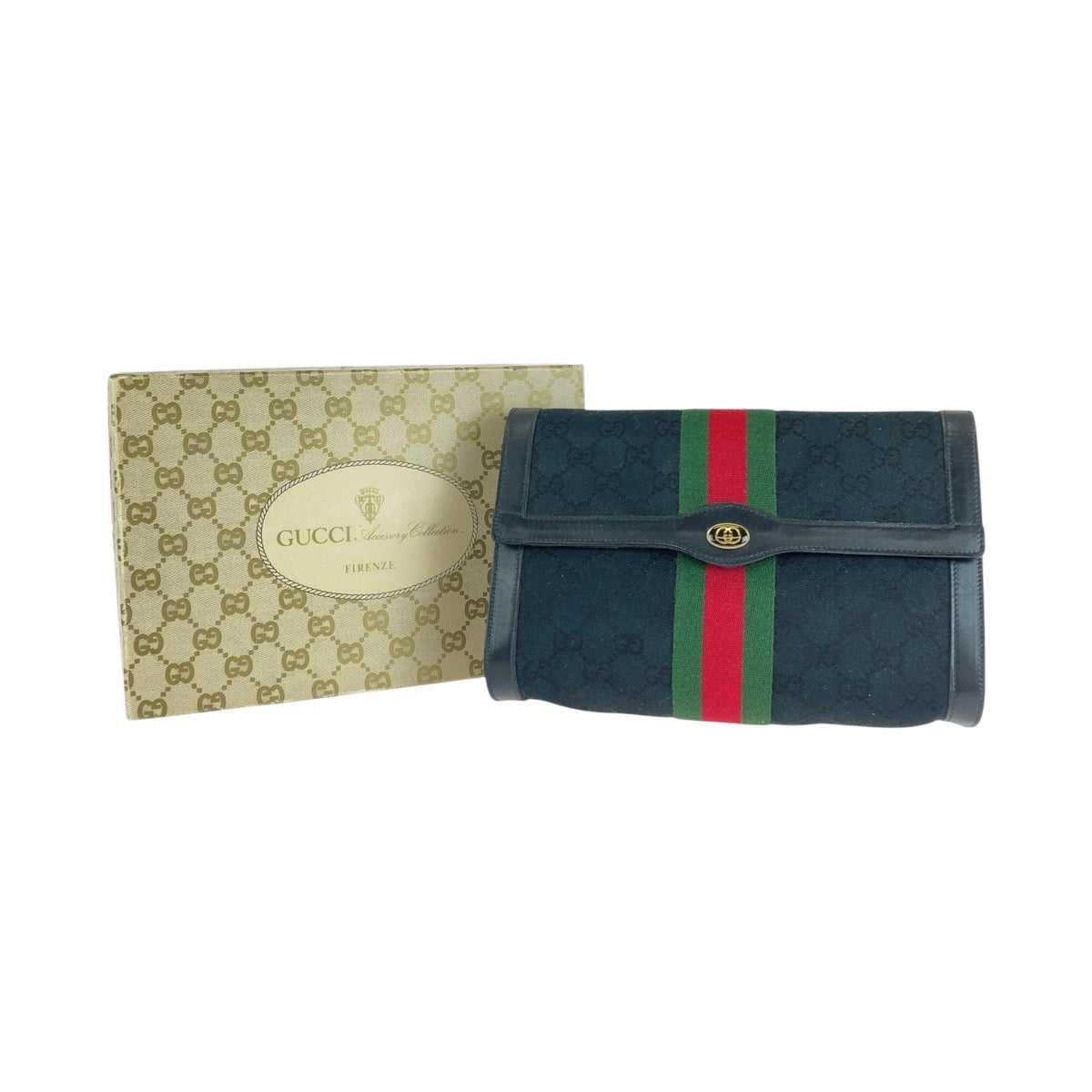 GUCCI グッチ ヴィンテージ オールドグッチ シェリーライン インターロッキング ブラック 黒 ゴールド金具 GGキャンバス / レザー 5 004 3657 25 クラッチバッグ セカンドバッグ  レディース