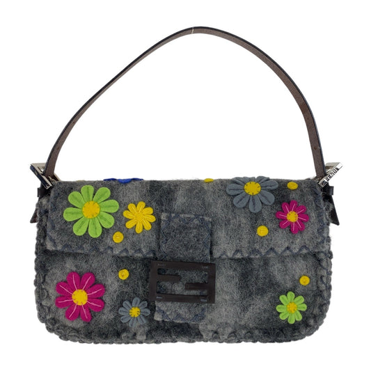 FENDI フェンディ ヴィンテージ マンマバゲット グレー シルバー金具 フェルト / レザー ショルダーバッグ ハンドバッグ  レディース