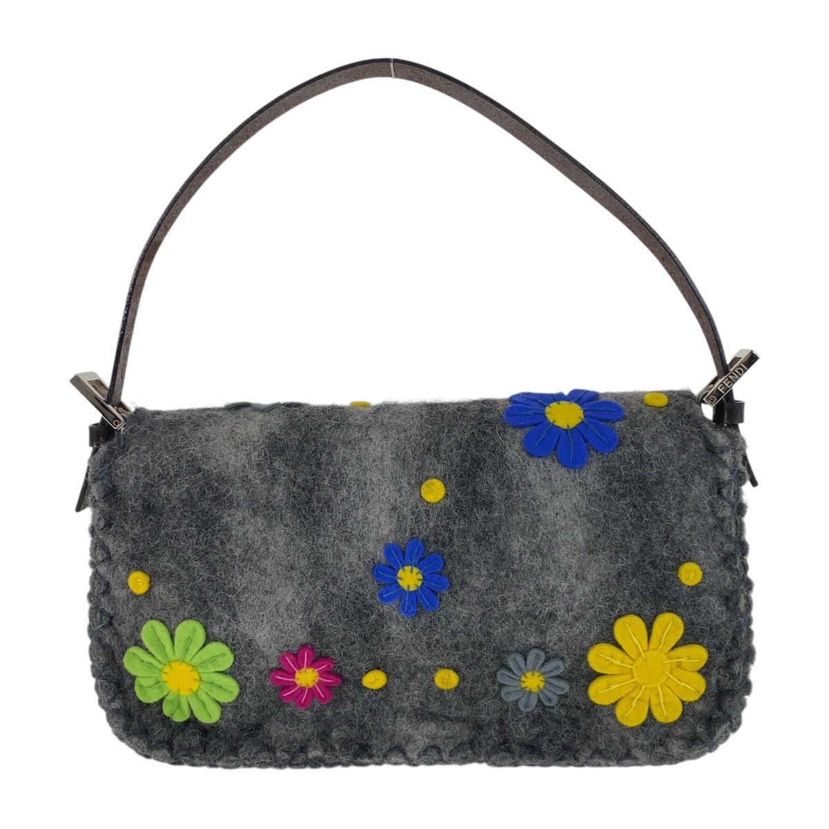 FENDI フェンディ ヴィンテージ マンマバゲット グレー シルバー金具 フェルト / レザー ショルダーバッグ ハンドバッグ  レディース