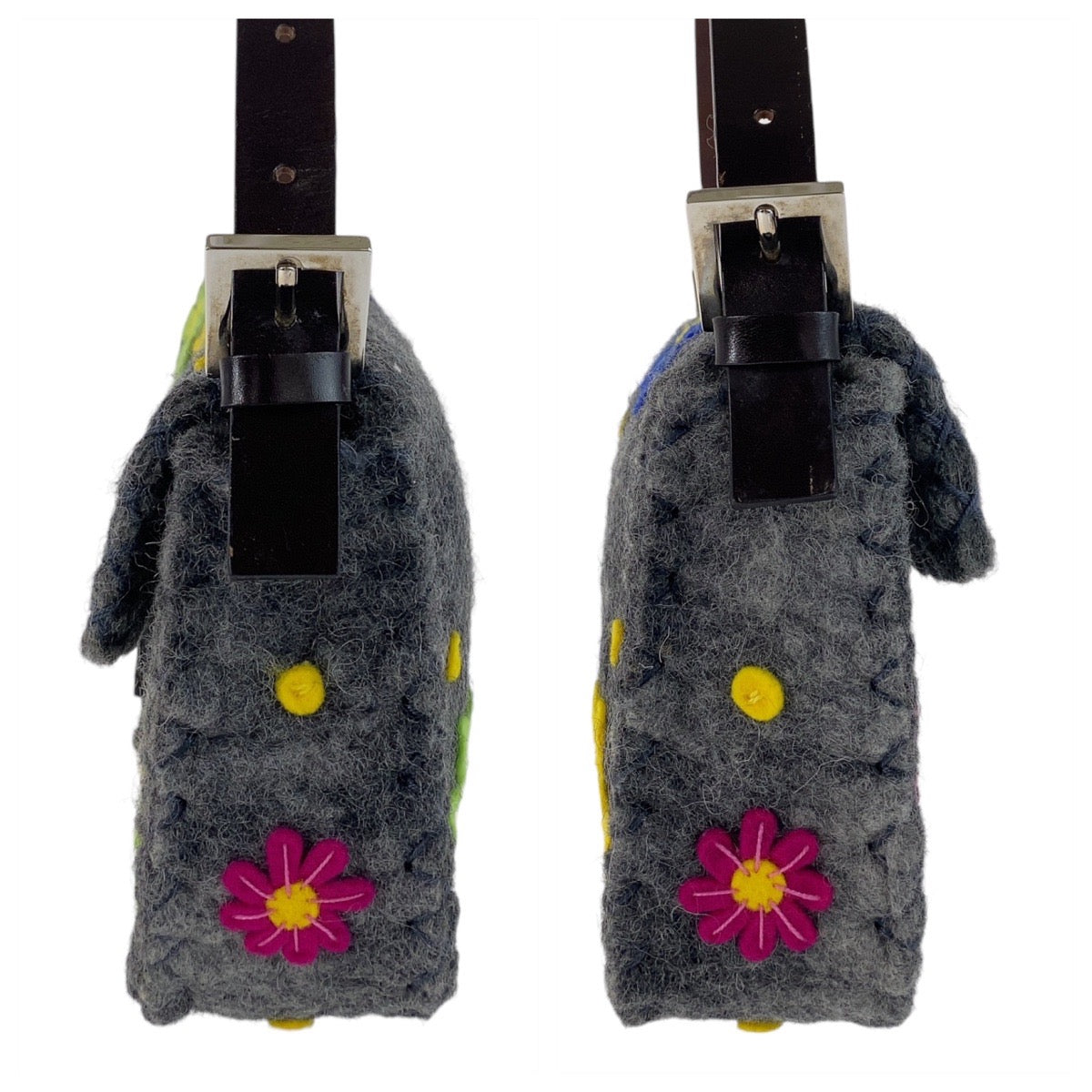 FENDI フェンディ ヴィンテージ マンマバゲット グレー シルバー金具 フェルト / レザー ショルダーバッグ ハンドバッグ  レディース