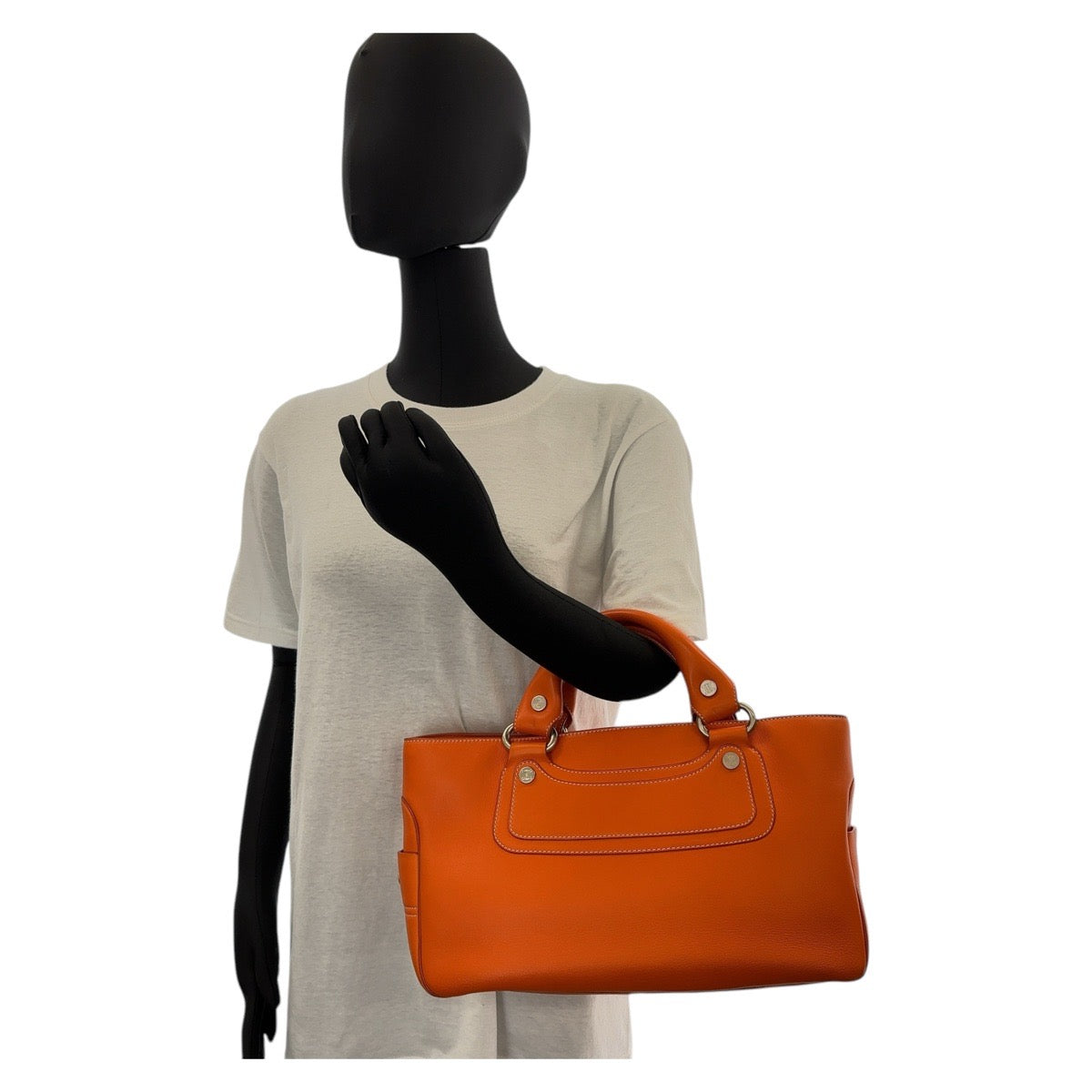 13366
CELINE セリーヌ ブギーバック オレンジ シルバー金具 レザー ハンドバッグ  レディース