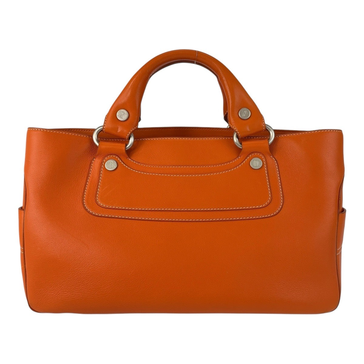 13366
CELINE セリーヌ ブギーバック オレンジ シルバー金具 レザー ハンドバッグ  レディース