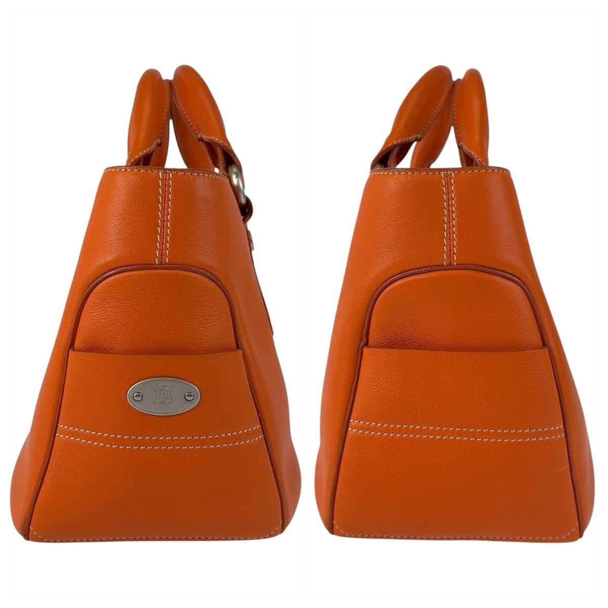 13366
CELINE セリーヌ ブギーバック オレンジ シルバー金具 レザー ハンドバッグ  レディース