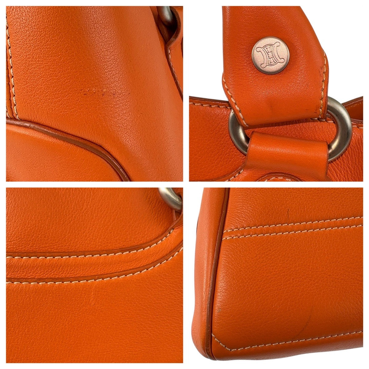 13366
CELINE セリーヌ ブギーバック オレンジ シルバー金具 レザー ハンドバッグ  レディース