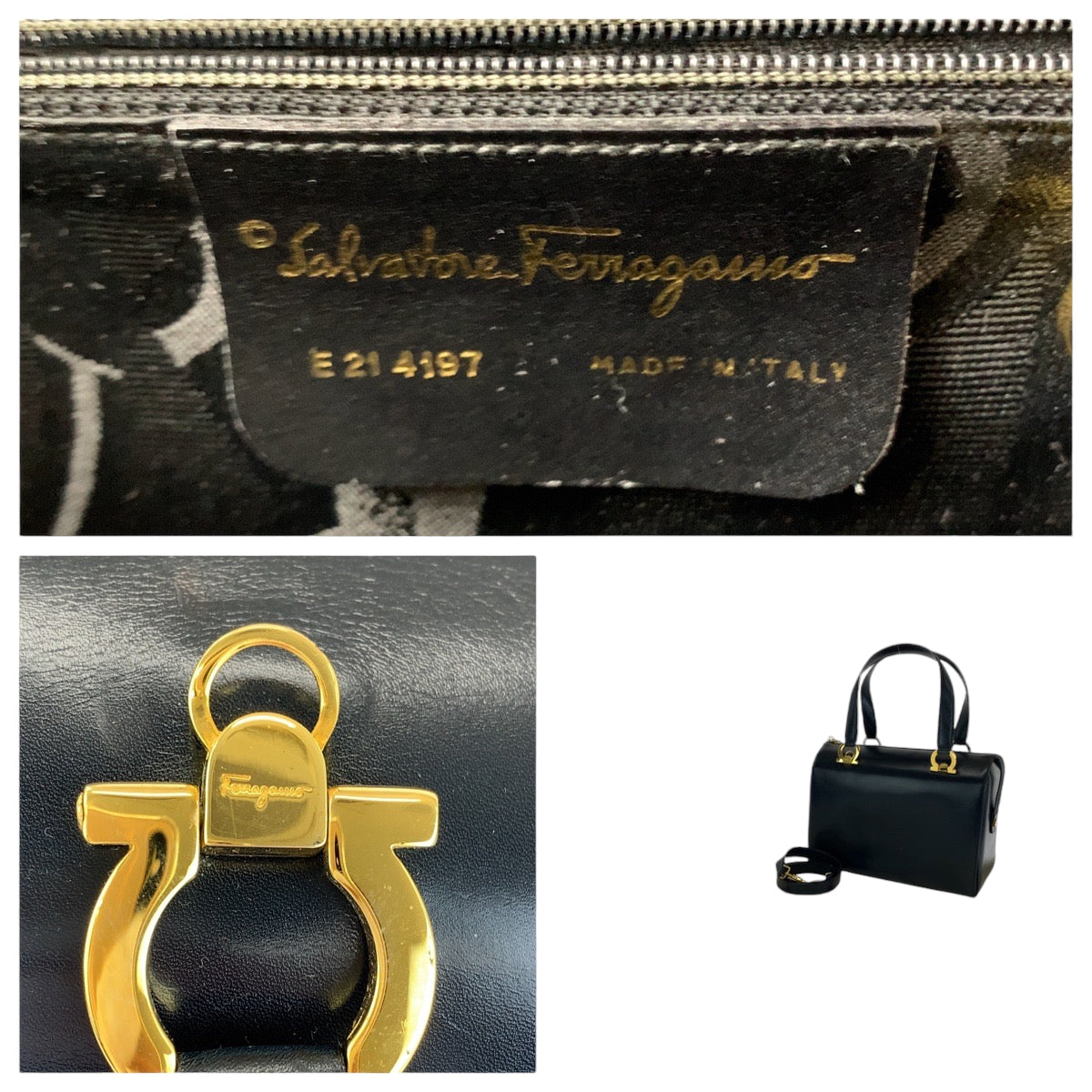 13367
Salvatore Ferragamo サルヴァトーレフェラガモ ヴィンテージ ガンチーニ ブラック 黒 ゴールド金具 レザー ショルダーバッグ ハンドバッグ 2way  レディース