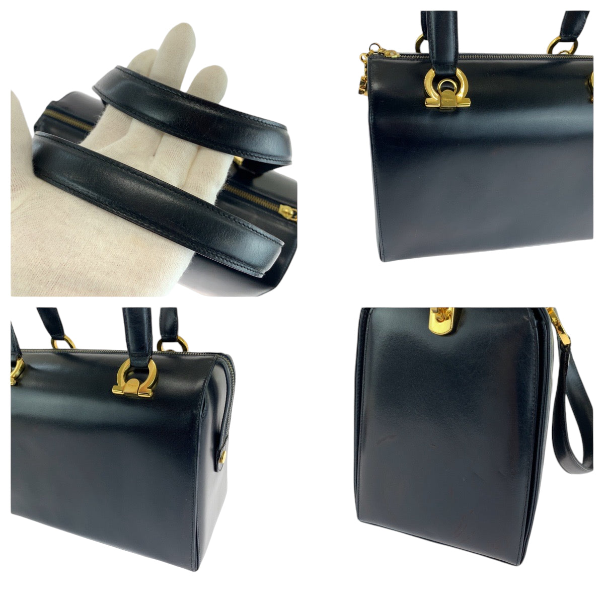 13367
Salvatore Ferragamo サルヴァトーレフェラガモ ヴィンテージ ガンチーニ ブラック 黒 ゴールド金具 レザー ショルダーバッグ ハンドバッグ 2way  レディース