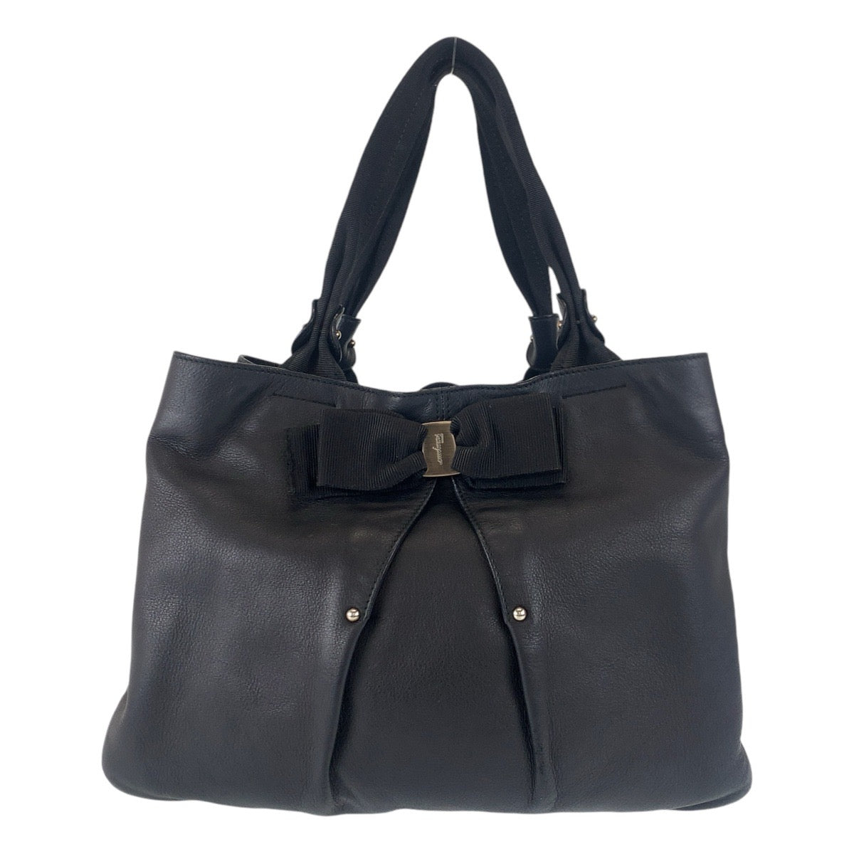 13369
Salvatore Ferragamo サルヴァトーレフェラガモ ヴァラ リボン ブラック 黒 シルバー金具 レザー トートバッグ ショルダーバッグ  レディース