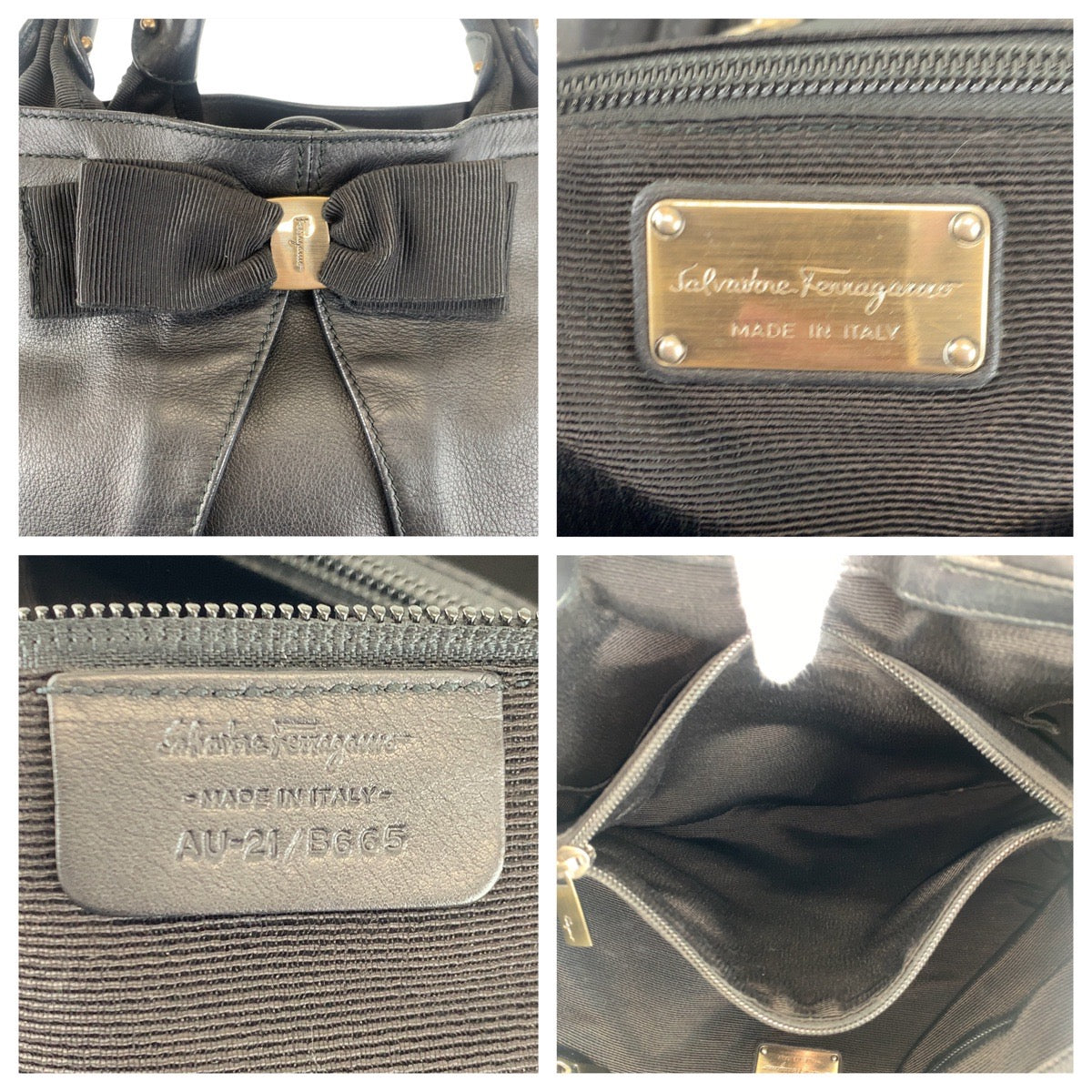 13369
Salvatore Ferragamo サルヴァトーレフェラガモ ヴァラ リボン ブラック 黒 シルバー金具 レザー トートバッグ ショルダーバッグ  レディース