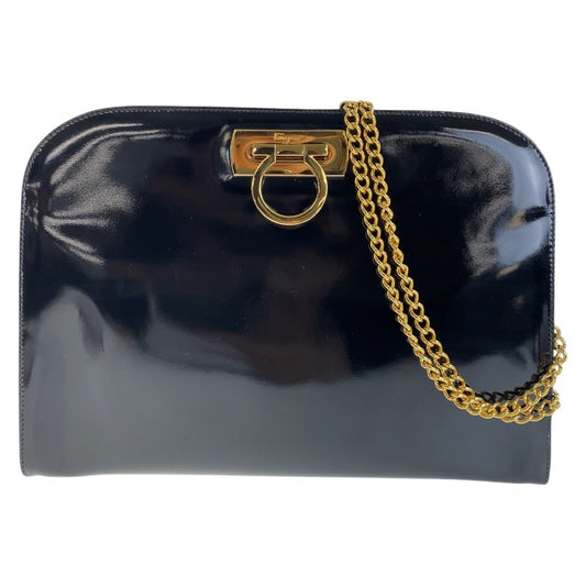 13370
Salvatore Ferragamo サルヴァトーレフェラガモ ヴィンテージ ガンチーニ ブラック 黒 ゴールド金具 パテントレザー ショルダーバッグ クラッチバッグ  レディース