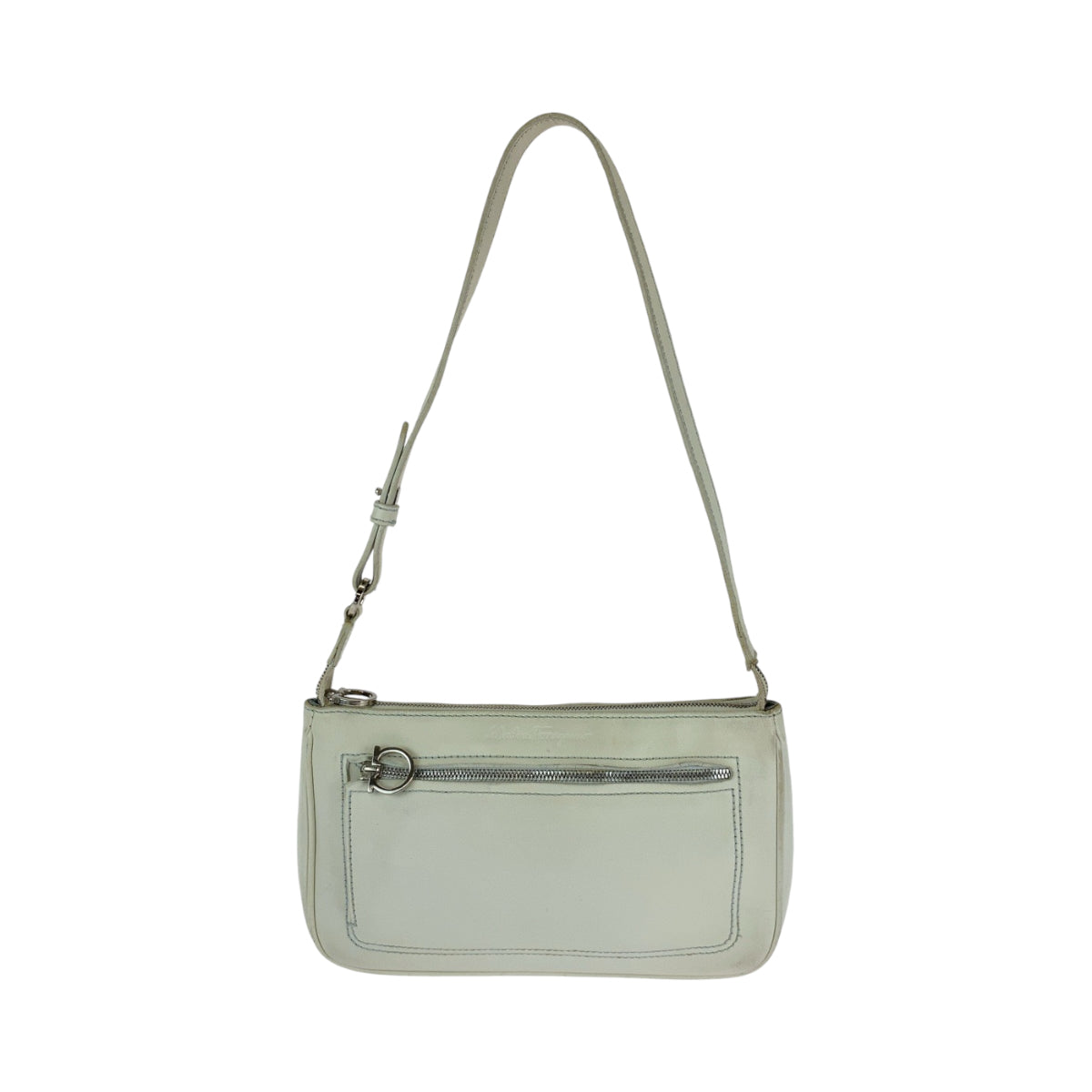 18037
Salvatore Ferragamo サルヴァトーレフェラガモ ガンチーニ ホワイト シルバー金具 レザー AU 21 4315 ショルダーバッグ アクセサリーポーチ  レディース AB17