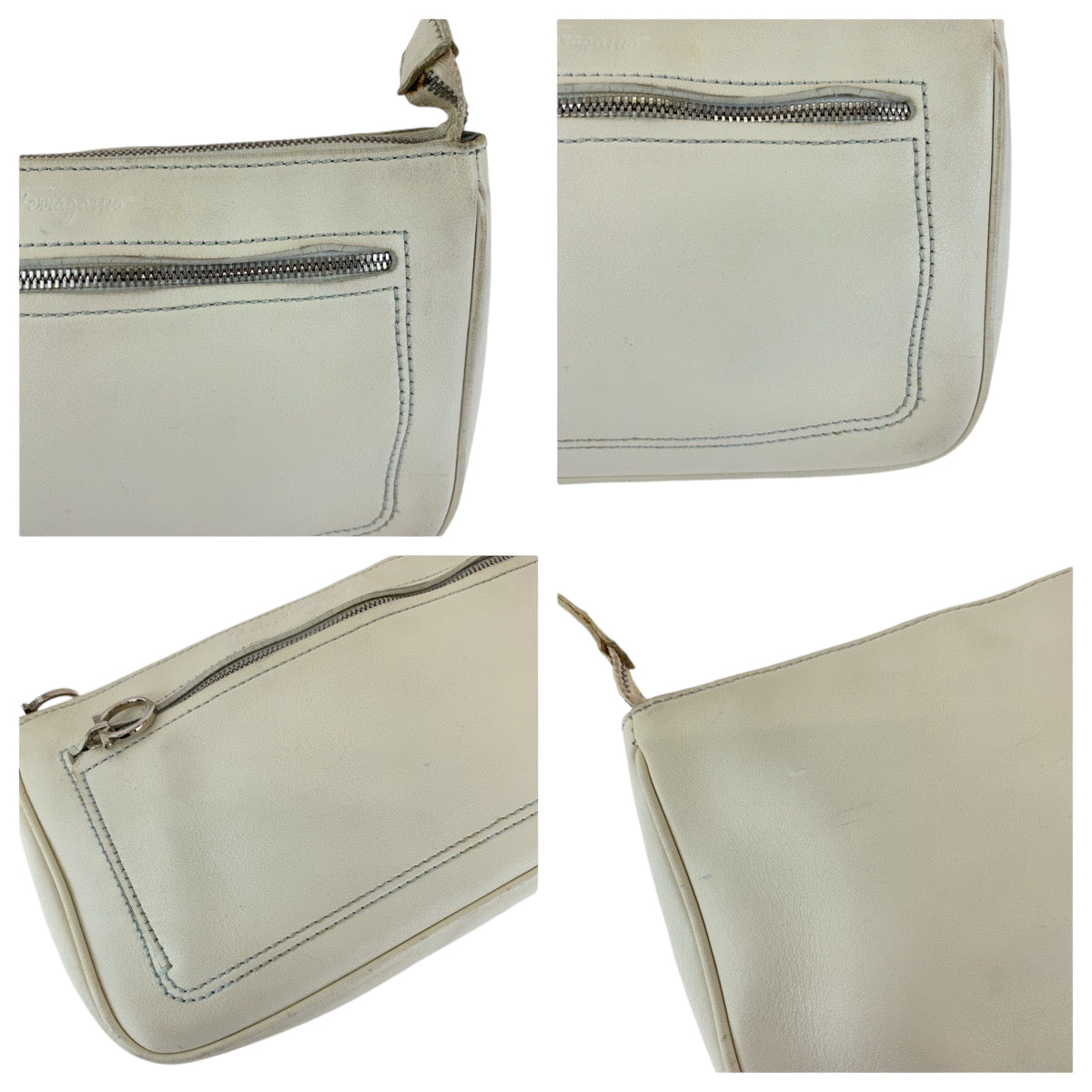 13377
Salvatore Ferragamo サルヴァトーレフェラガモ ガンチーニ ホワイト シルバー金具 レザー AU 21 4315 ショルダーバッグ アクセサリーポーチ  レディース