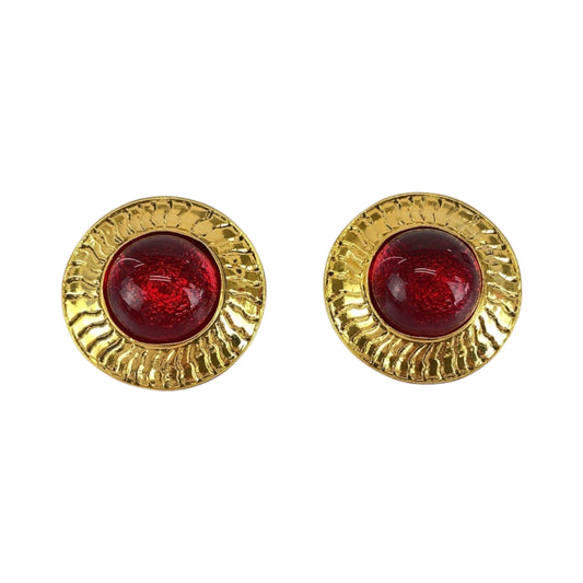 13383
 CHANEL Vintage Gripoie Red Gold Metal/Glass Earrings for Women, Engraved with 23