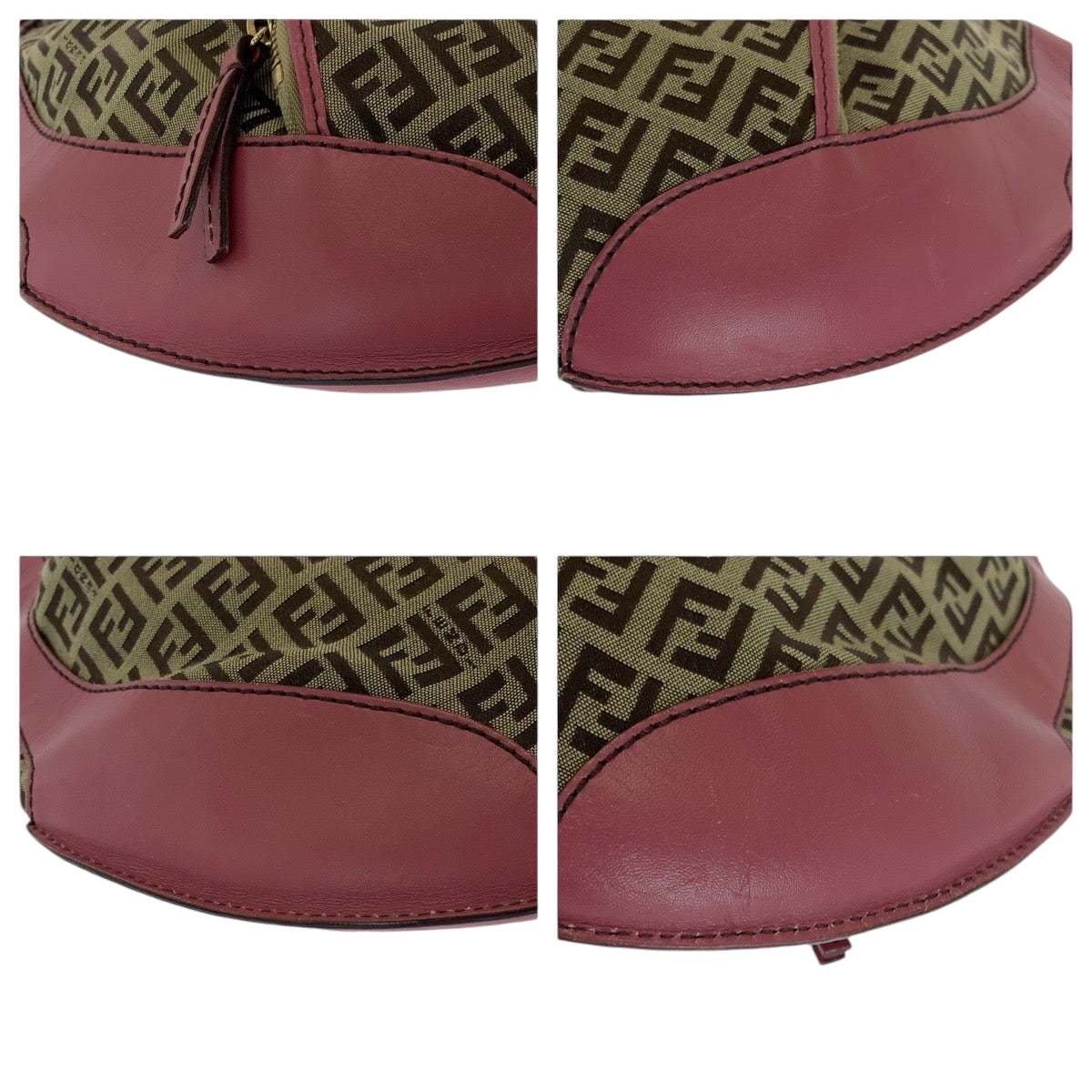 13385
FENDI フェンディ ズッキーノ シェフ ホーボー ブラウン ピンク ゴールド金具 キャンバス ショルダーバッグ  レディース