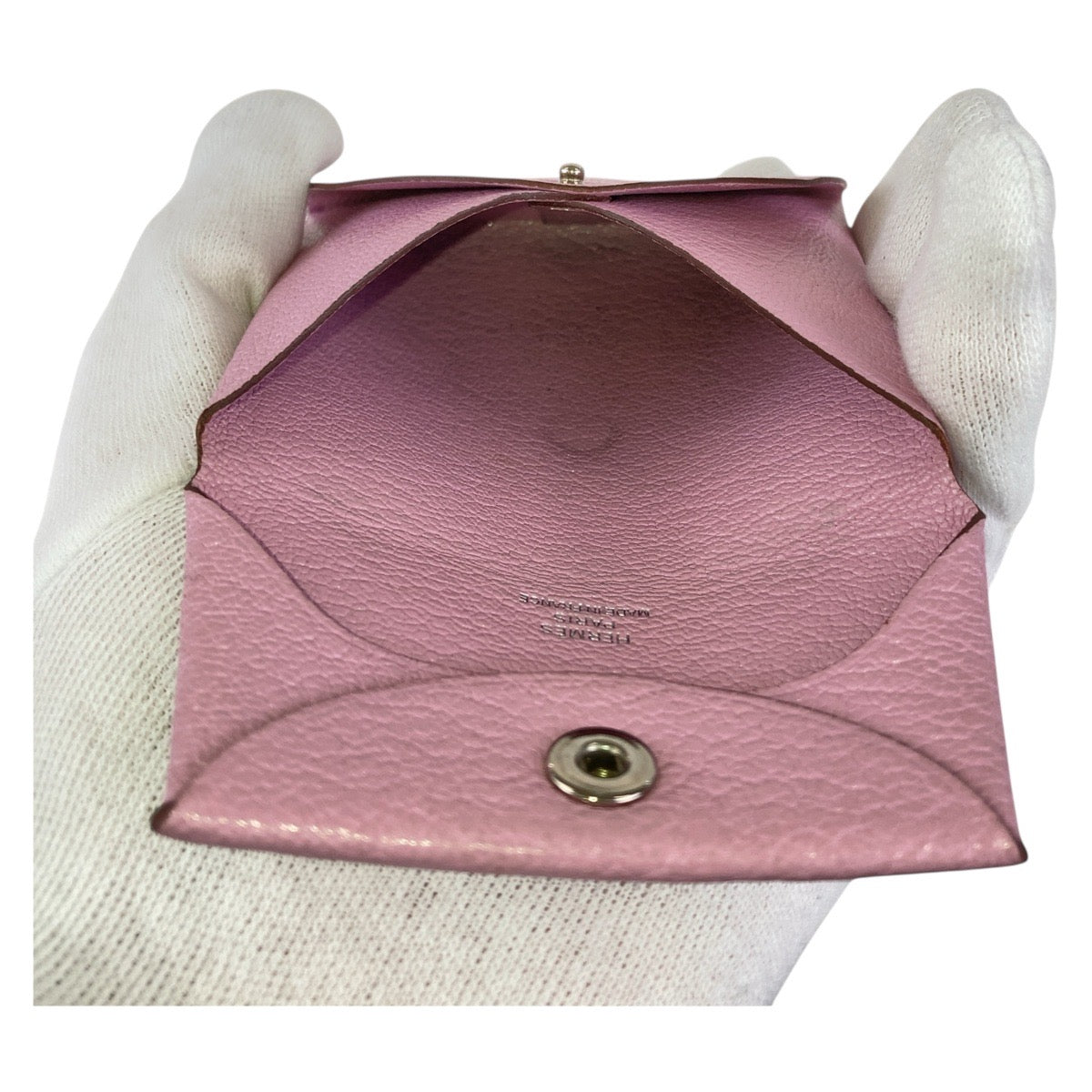 13388
HERMES エルメス バスティア モーヴシルヴェストル ピンク シルバー金具 シェーブル コインケース 小物入れ D刻印  レディース