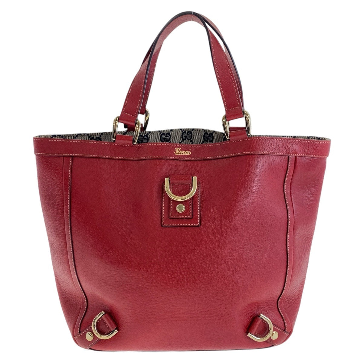 13390
GUCCI グッチ アビー レッド ゴールド金具 レザー / GGキャンバス 130739 トートバッグ ハンドバッグ  レディース