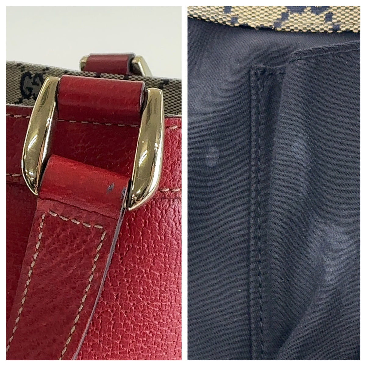 13390
GUCCI グッチ アビー レッド ゴールド金具 レザー / GGキャンバス 130739 トートバッグ ハンドバッグ  レディース