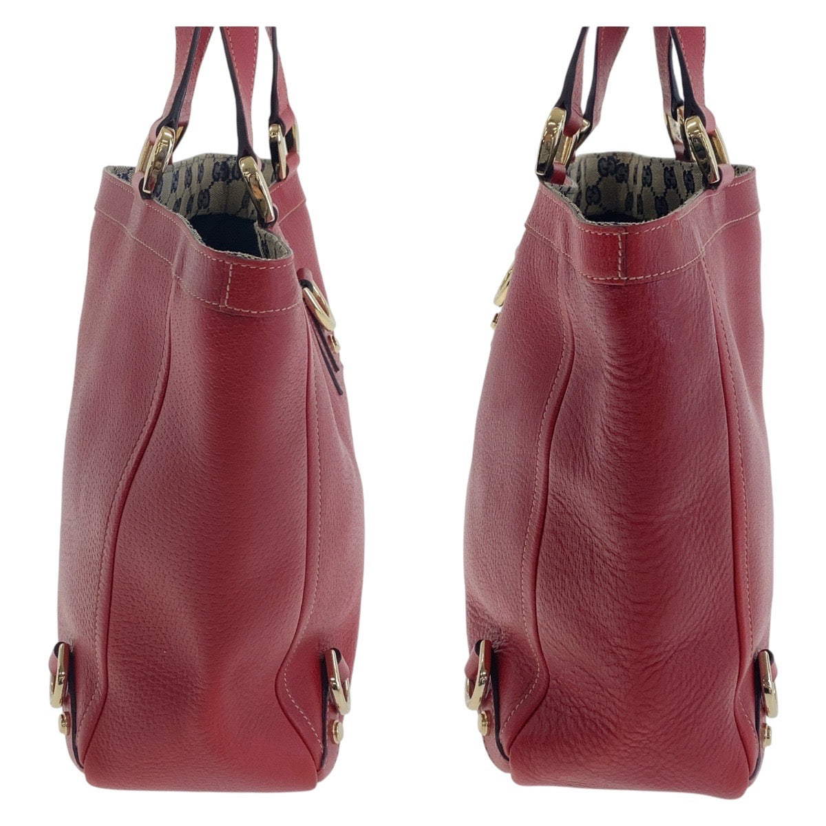13390
GUCCI グッチ アビー レッド ゴールド金具 レザー / GGキャンバス 130739 トートバッグ ハンドバッグ  レディース