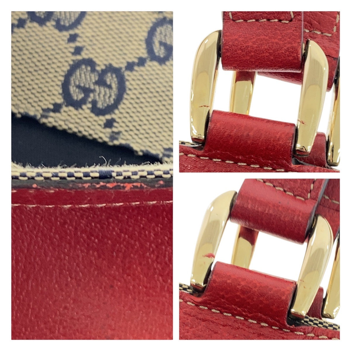 13390
GUCCI グッチ アビー レッド ゴールド金具 レザー / GGキャンバス 130739 トートバッグ ハンドバッグ  レディース