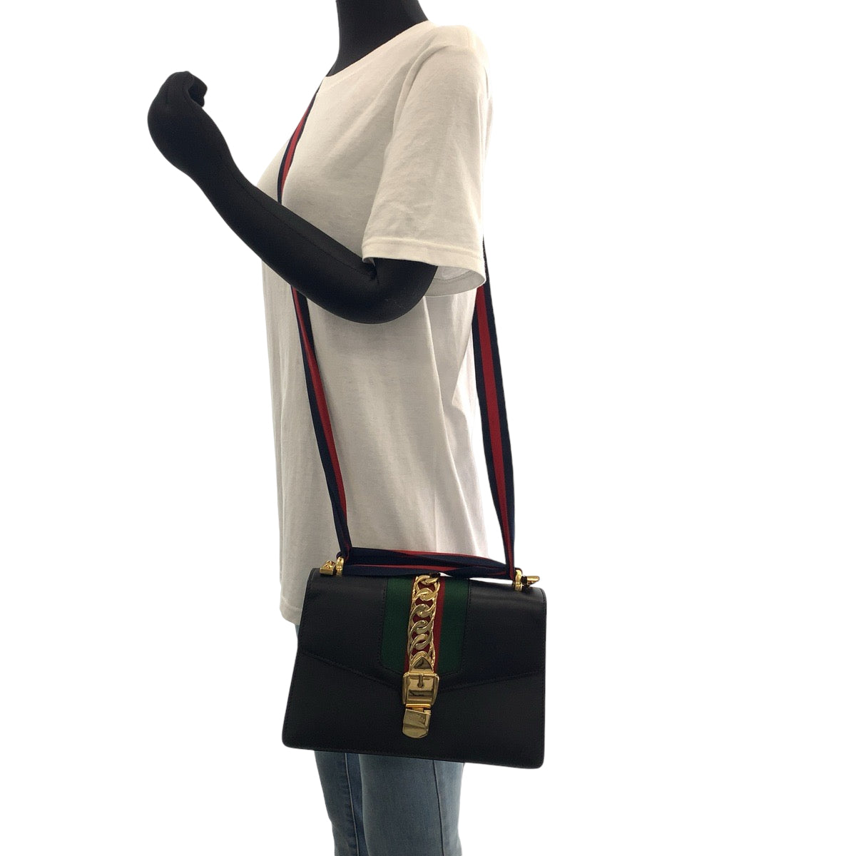 13391
GUCCI グッチ シェリーライン シルヴィ ブラック 黒 ゴールド金具 レザー 421882 ショルダーバッグ 斜め掛け  レディース