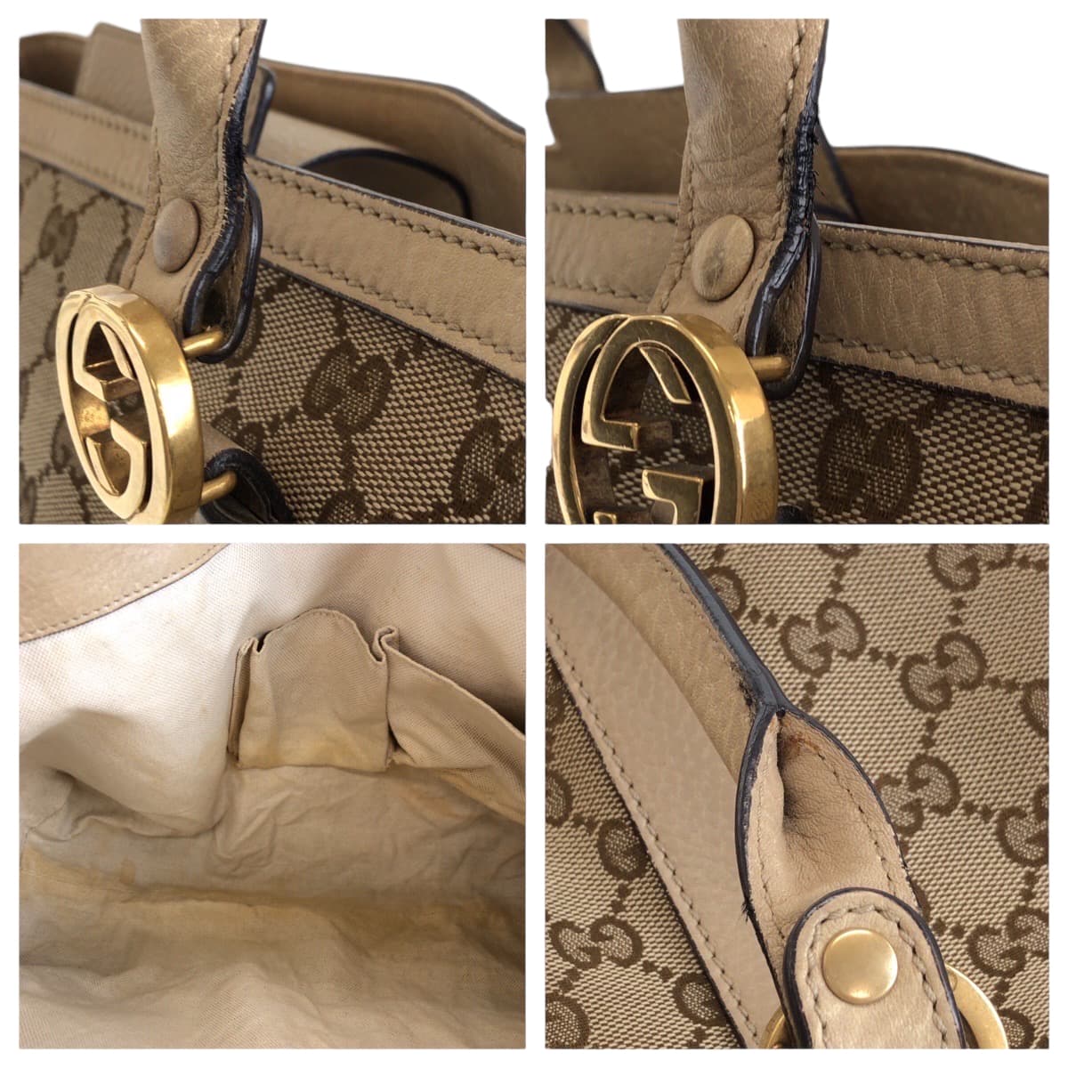 13395
GUCCI グッチ ミスGG ベージュ ブラウン ゴールド金具 GGキャンバス 353122 トートバッグ ハンドバッグ  レディース