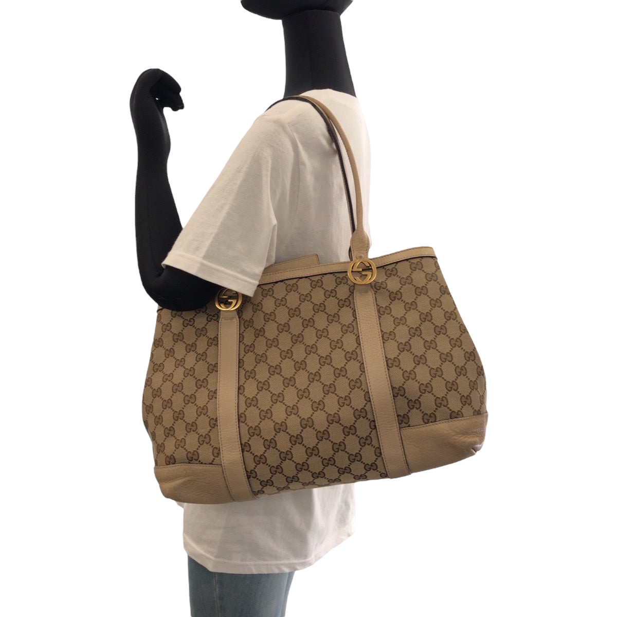 13395
GUCCI グッチ ミスGG ベージュ ブラウン ゴールド金具 GGキャンバス 353122 トートバッグ ハンドバッグ  レディース