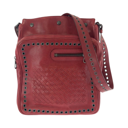 13397
BOTTEGAVENETA ボッテガヴェネタ イントレチャート 男女兼用 レッド シルバー金具 レザー ショルダーバッグ メッセンジャーバッグ  メンズ AB33