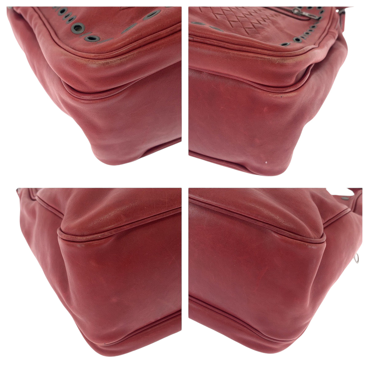 13397
BOTTEGAVENETA ボッテガヴェネタ イントレチャート 男女兼用 レッド シルバー金具 レザー ショルダーバッグ メッセンジャーバッグ  メンズ AB33
