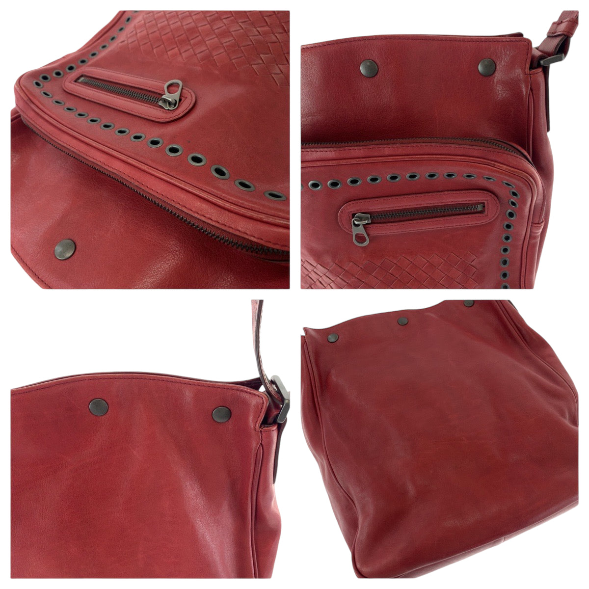 13397
BOTTEGAVENETA ボッテガヴェネタ イントレチャート 男女兼用 レッド シルバー金具 レザー ショルダーバッグ メッセンジャーバッグ  メンズ AB33