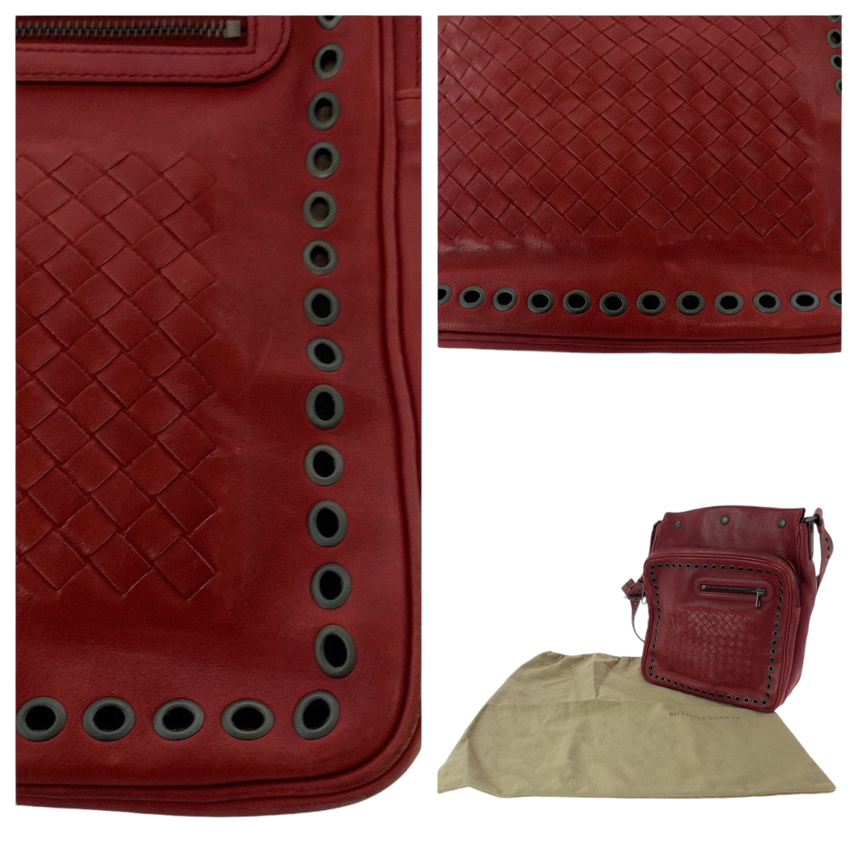 13397
BOTTEGAVENETA ボッテガヴェネタ イントレチャート 男女兼用 レッド シルバー金具 レザー ショルダーバッグ メッセンジャーバッグ  メンズ AB33