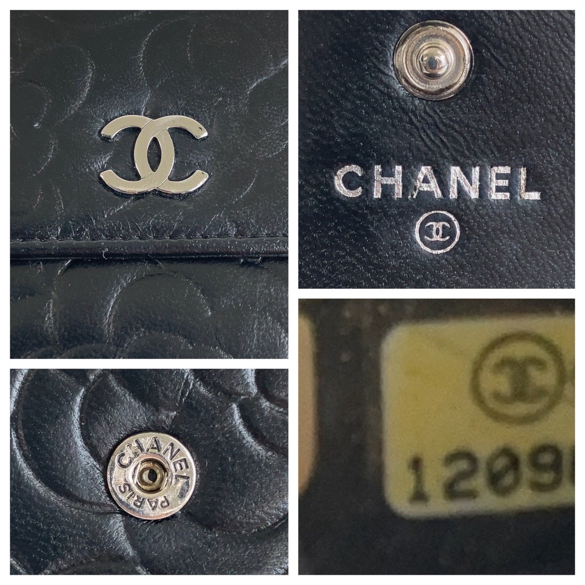 13398
CHANEL シャネル ヴィンテージ カメリア ブラック 黒 シルバー金具 ラムスキン 折財布 コンパクトウォレット  レディース