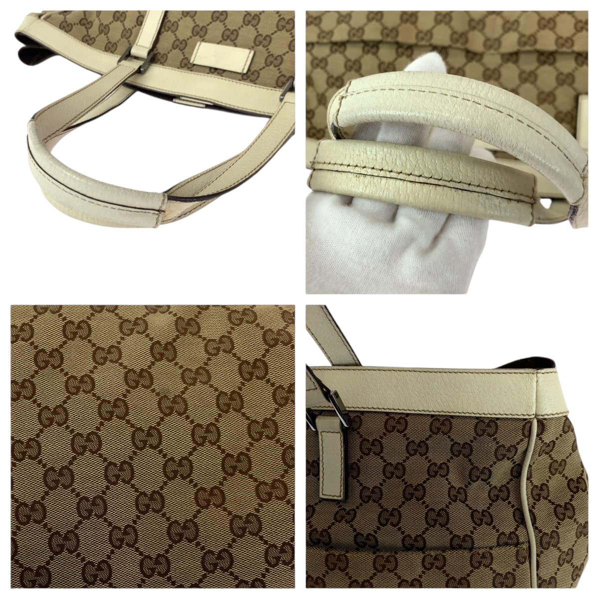 13400
GUCCI グッチ ベージュ ホワイト シルバー金具 GGキャンバス 153213 トートバッグ ショルダーバッグ  レディース