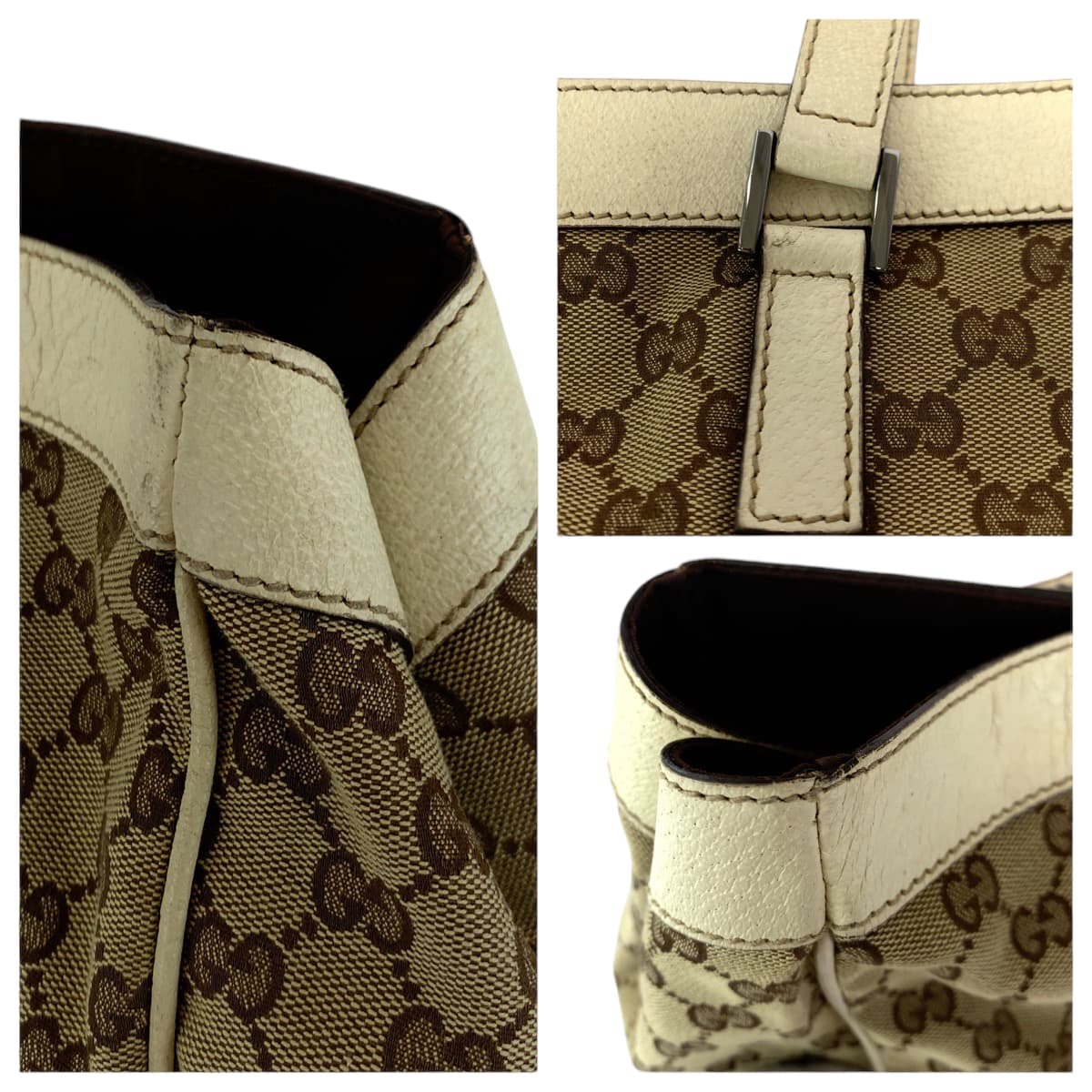 13400
GUCCI グッチ ベージュ ホワイト シルバー金具 GGキャンバス 153213 トートバッグ ショルダーバッグ  レディース