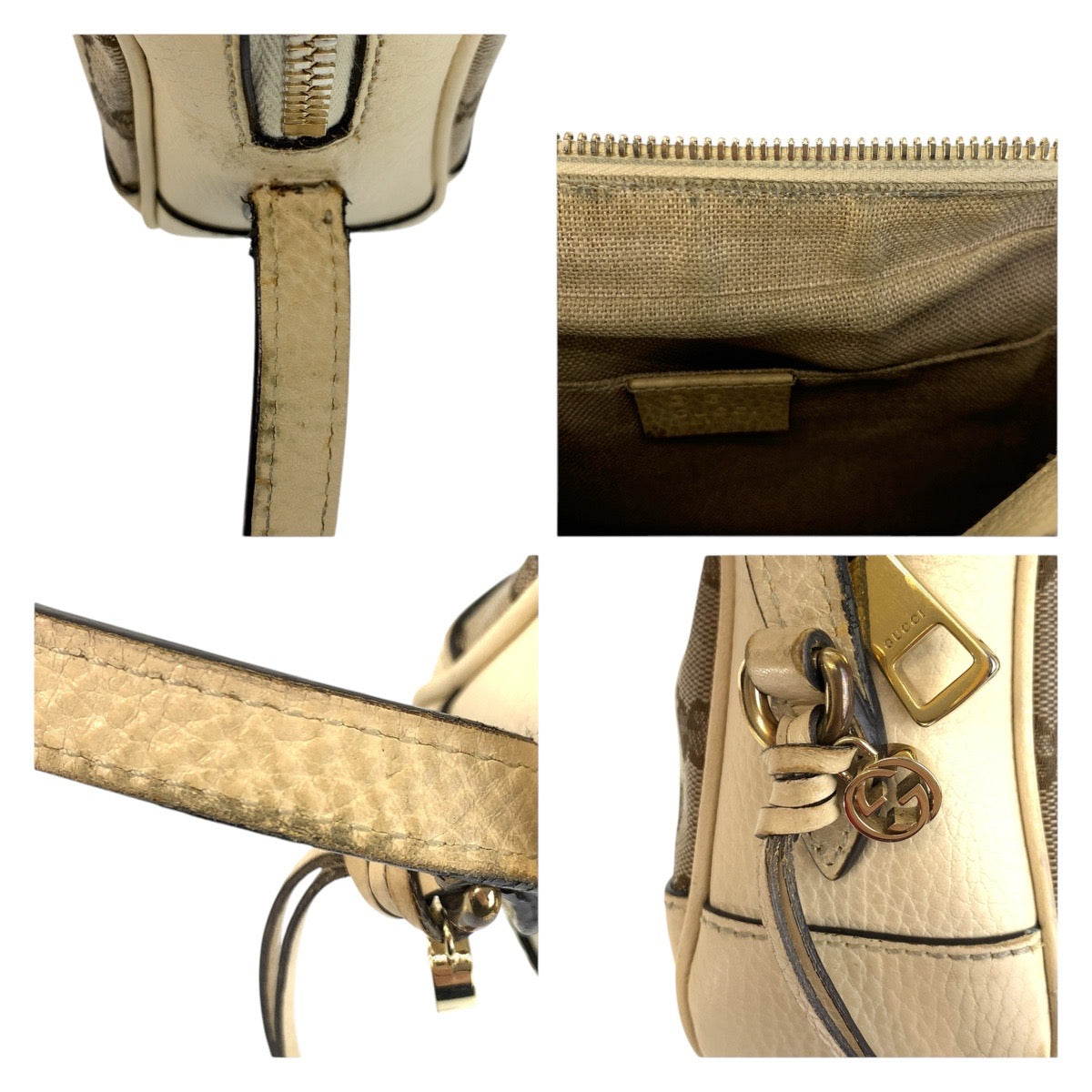 13401
GUCCI グッチ ベージュ アイボリー ゴールド金具 GGキャンバス 449413 ショルダーバッグ ポシェット  レディース