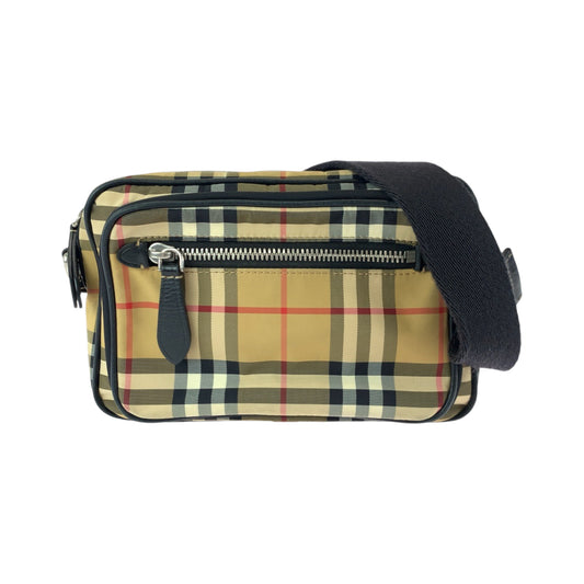 13402
BURBERRY バーバリー チェック柄 男女兼用 ブラウン ブラック シルバー金具 ナイロン ショルダーバッグ ポシェット  メンズ