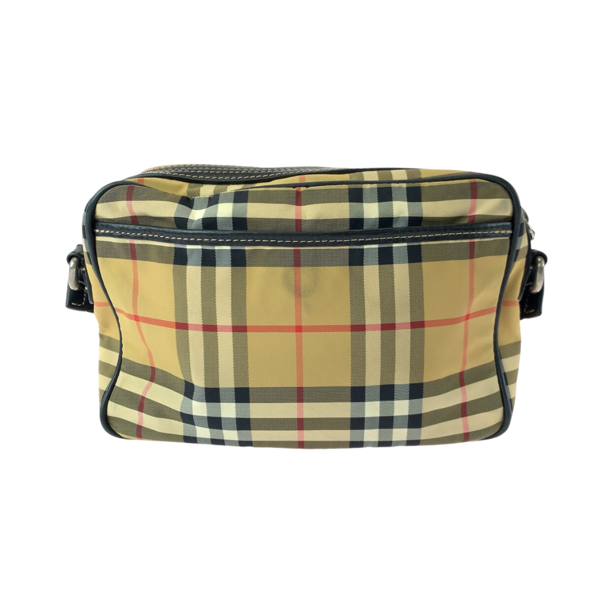 13402
BURBERRY バーバリー チェック柄 男女兼用 ブラウン ブラック シルバー金具 ナイロン ショルダーバッグ ポシェット  メンズ