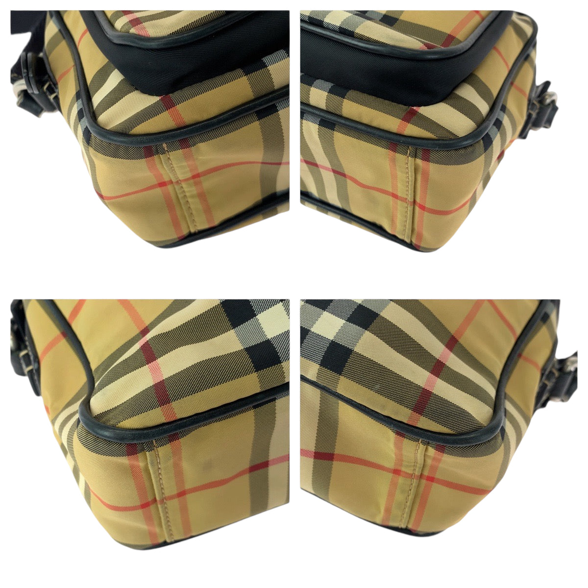 13402
BURBERRY バーバリー チェック柄 男女兼用 ブラウン ブラック シルバー金具 ナイロン ショルダーバッグ ポシェット  メンズ