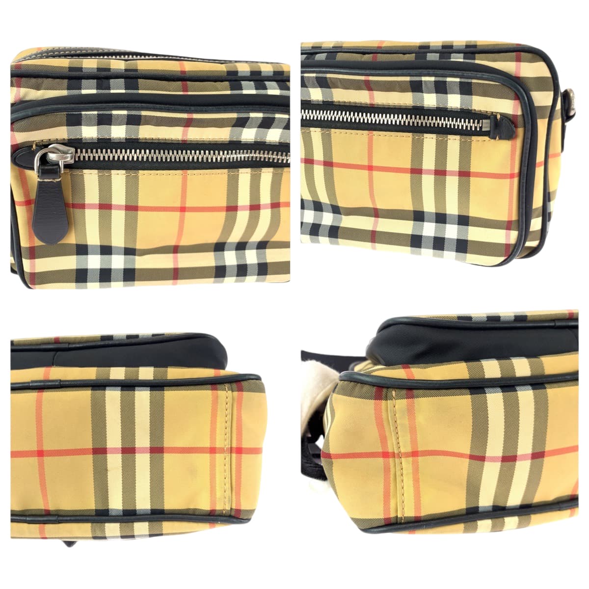 13402
BURBERRY バーバリー チェック柄 男女兼用 ブラウン ブラック シルバー金具 ナイロン ショルダーバッグ ポシェット  メンズ