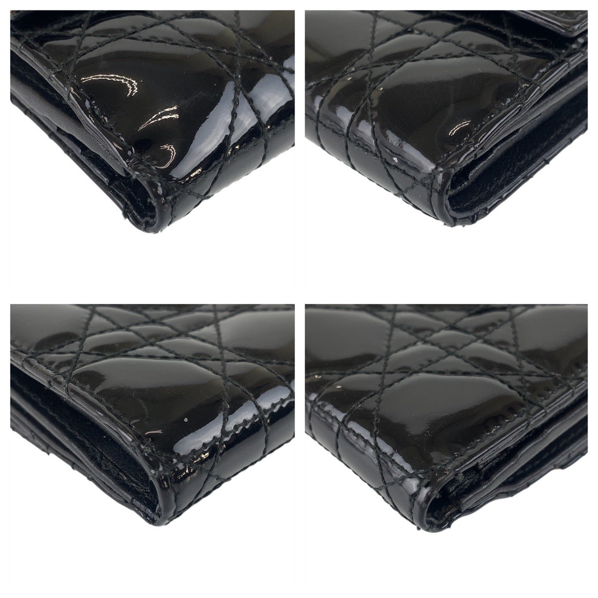 112834
Dior ディオール カナージュ ブラック 黒 シルバー金具 パテントレザー 折財布 コンパクトウォレット  レディース