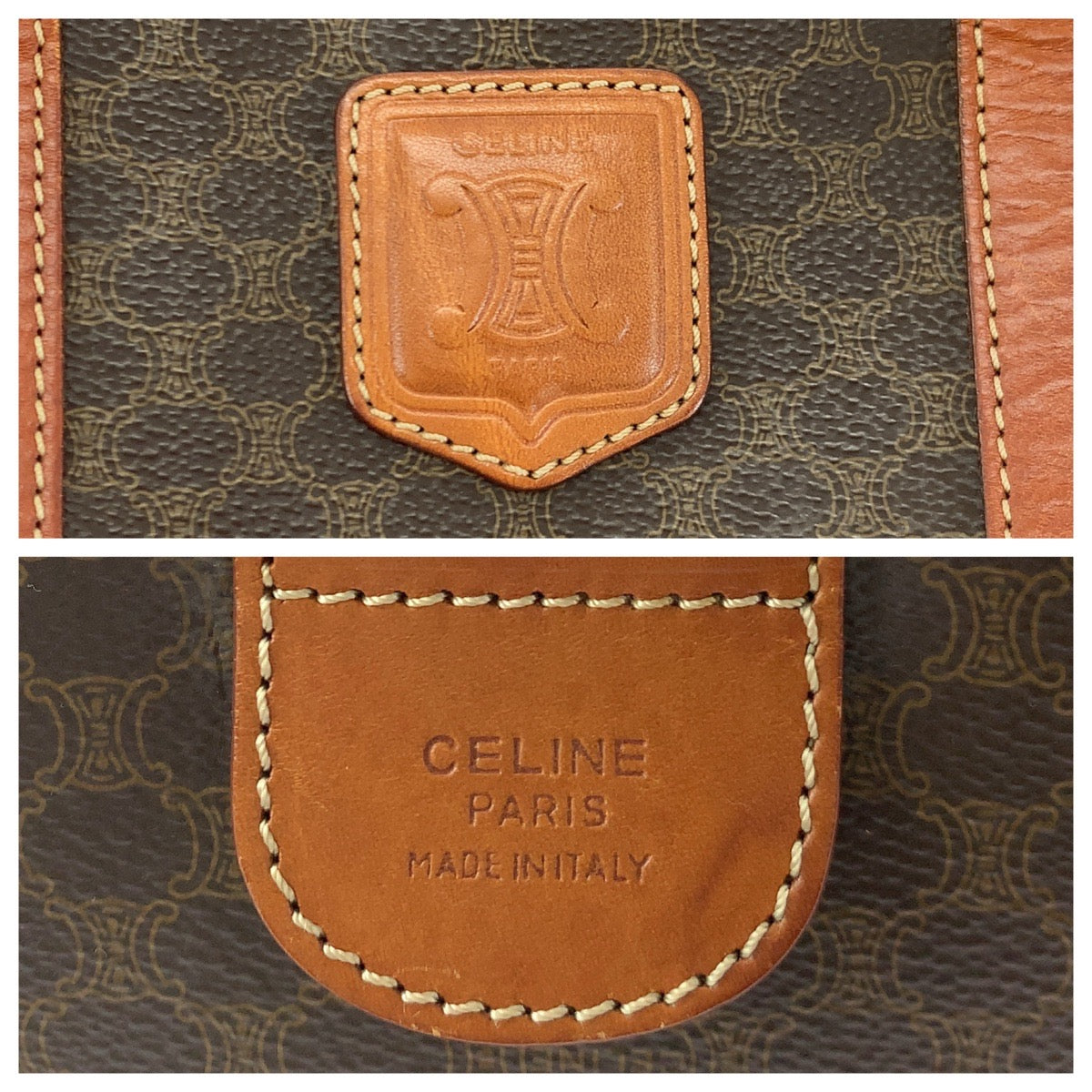 13403
CELINE セリーヌ ヴィンテージ マカダム ブラウン ゴールド金具 PVC ボストンバッグ ハンドバッグ  レディース