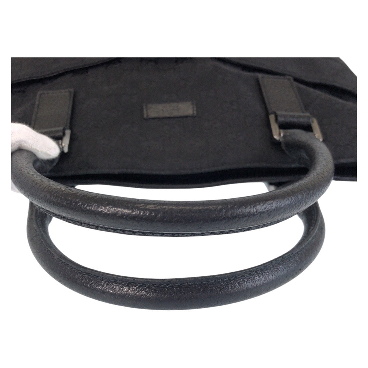 13404
GUCCI グッチ ブラック 黒 シルバー金具 GGキャンバス / レザー 122797 トートバッグ ショルダーバッグ  レディース